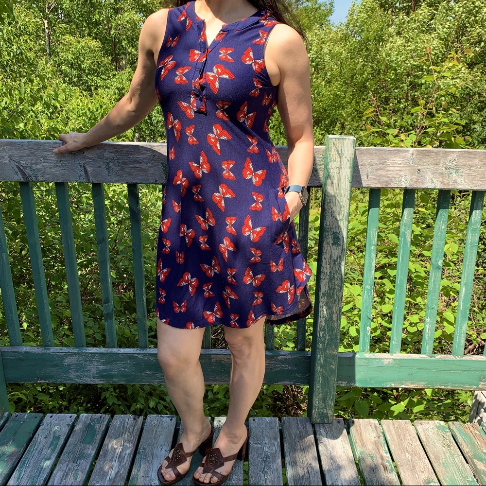 Navy Butterfly Print Dress